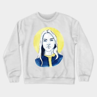 Sketch Portrait of a Girl in Yellow and Blue Crewneck Sweatshirt